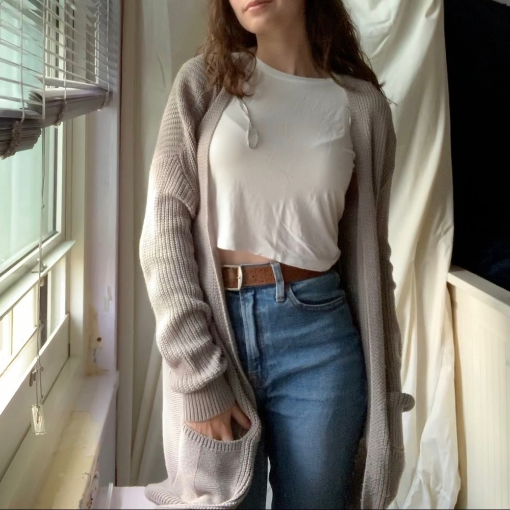 Grey cozy long knit cardigan